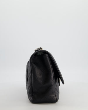 Chanel Black Jumbo Classic Single Flap Bag in Caviar Leather with Silver Hardware