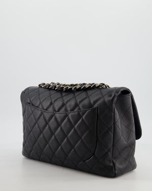 Chanel Black Jumbo Classic Single Flap Bag in Caviar Leather with Silver Hardware