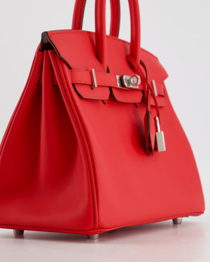 *RARE* Hermès Birkin 25 Retourne Bag in Rouge De Coeur Swift Leather with Palladium Hardware