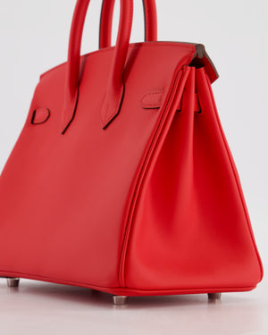 *RARE* Hermès Birkin 25 Retourne Bag in Rouge De Coeur Swift Leather with Palladium Hardware