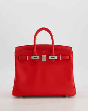 *RARE* Hermès Birkin 25 Retourne Bag in Rouge De Coeur Swift Leather with Palladium Hardware