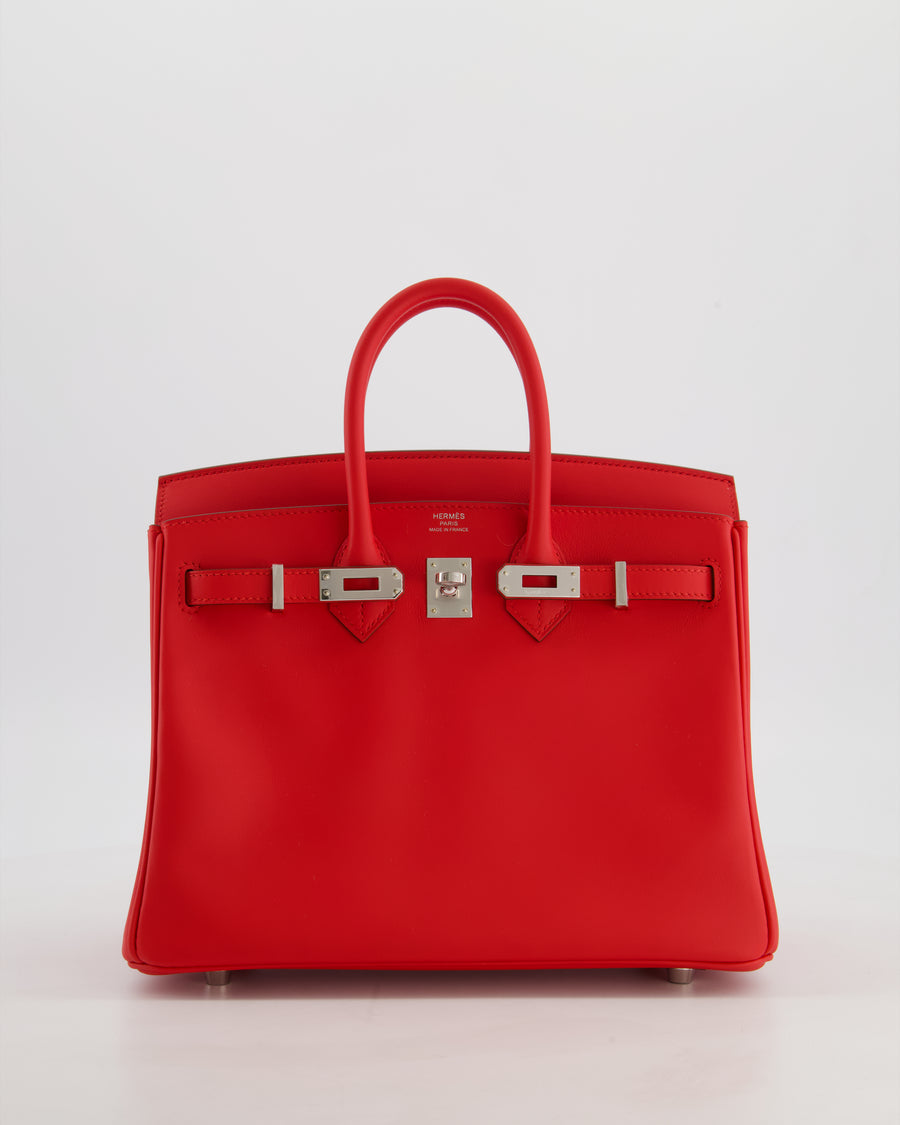 *RARE* Hermès Birkin 25 Retourne Bag in Rouge De Coeur Swift Leather with Palladium Hardware
