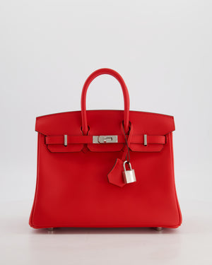 *RARE* Hermès Birkin 25 Retourne Bag in Rouge De Coeur Swift Leather with Palladium Hardware
