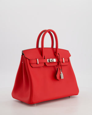 *RARE* Hermès Birkin 25 Retourne Bag in Rouge De Coeur Swift Leather with Palladium Hardware