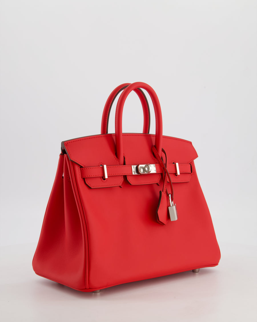 *RARE* Hermès Birkin 25 Retourne Bag in Rouge De Coeur Swift Leather with Palladium Hardware