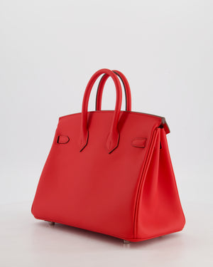 *RARE* Hermès Birkin 25 Retourne Bag in Rouge De Coeur Swift Leather with Palladium Hardware