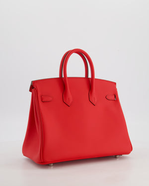 *RARE* Hermès Birkin 25 Retourne Bag in Rouge De Coeur Swift Leather with Palladium Hardware
