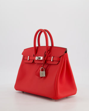 *RARE* Hermès Birkin 25 Retourne Bag in Rouge De Coeur Swift Leather with Palladium Hardware