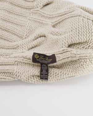Loro Piana Beige and Gold Beanie Hat with Fox Fur Pom Pom