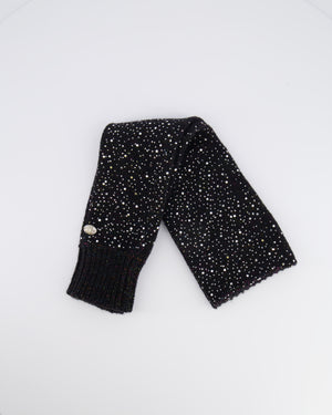 Chanel Black and Multi-Colour Wool Knitted Long Mitten Gloves with Silver Sequin Embellishments Size M