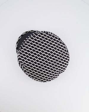 Chanel Black and White Wool Casket Hat with Vinyl Brim and Black CC Logo Detail Size M
