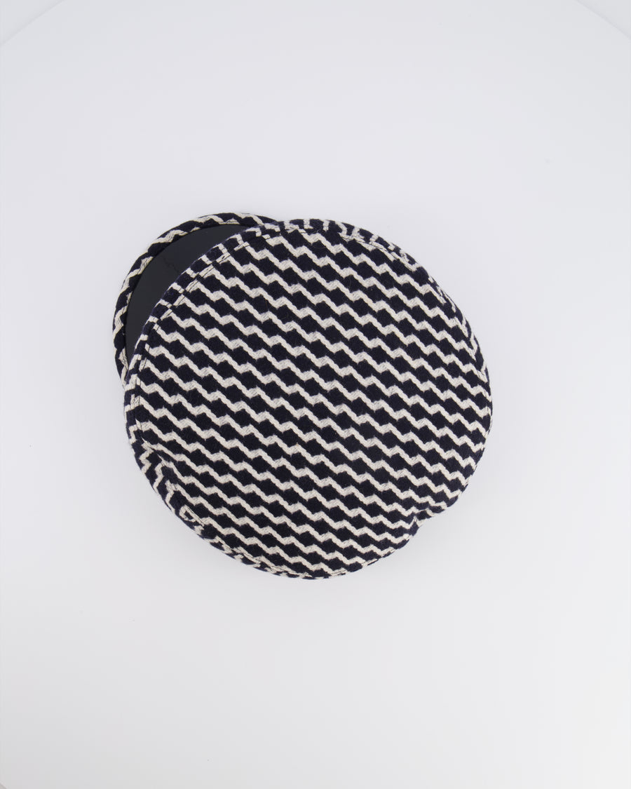 Chanel Black and White Wool Casket Hat with Vinyl Brim and Black CC Logo Detail Size M