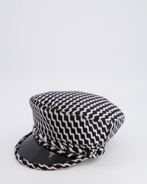 Chanel Black and White Wool Casket Hat with Vinyl Brim and Black CC Logo Detail Size M