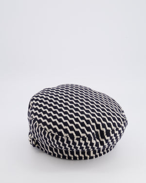 Chanel Black and White Wool Casket Hat with Vinyl Brim and Black CC Logo Detail Size M