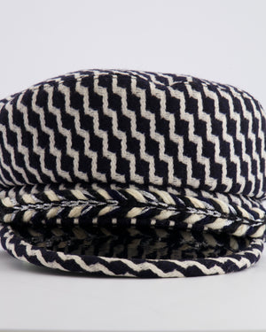 Chanel Black and White Wool Casket Hat with Vinyl Brim and Black CC Logo Detail Size M