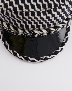 Chanel Black and White Wool Casket Hat with Vinyl Brim and Black CC Logo Detail Size M