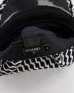 Chanel Black and White Wool Casket Hat with Vinyl Brim and Black CC Logo Detail Size M