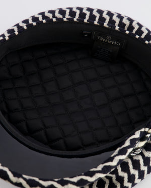Chanel Black and White Wool Casket Hat with Vinyl Brim and Black CC Logo Detail Size M