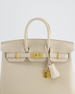 *HOT* Hermès Birkin 25 Retourne Bag in Craie Togo Leather with Gold Hardware