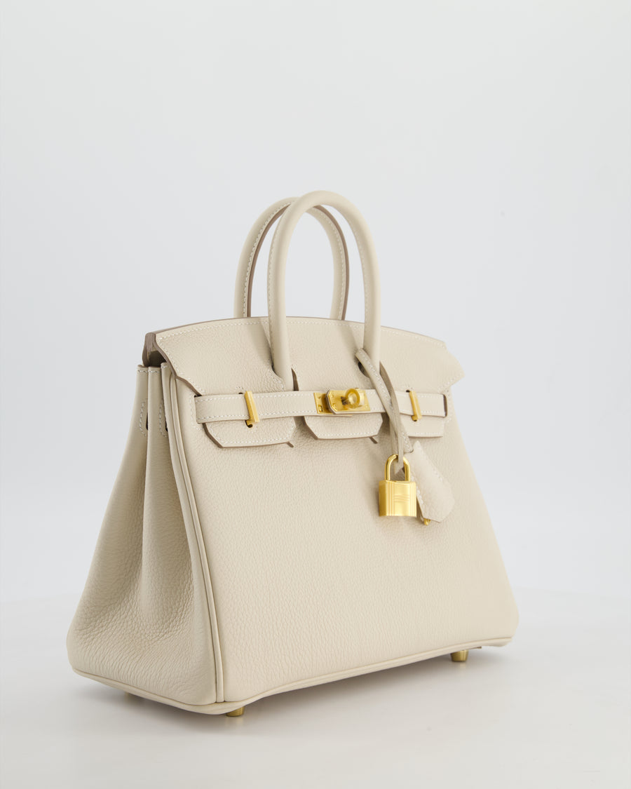 *HOT* Hermès Birkin 25 Retourne Bag in Craie Togo Leather with Gold Hardware