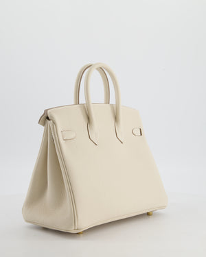 *HOT* Hermès Birkin 25 Retourne Bag in Craie Togo Leather with Gold Hardware
