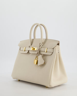 *HOT* Hermès Birkin 25 Retourne Bag in Craie Togo Leather with Gold Hardware