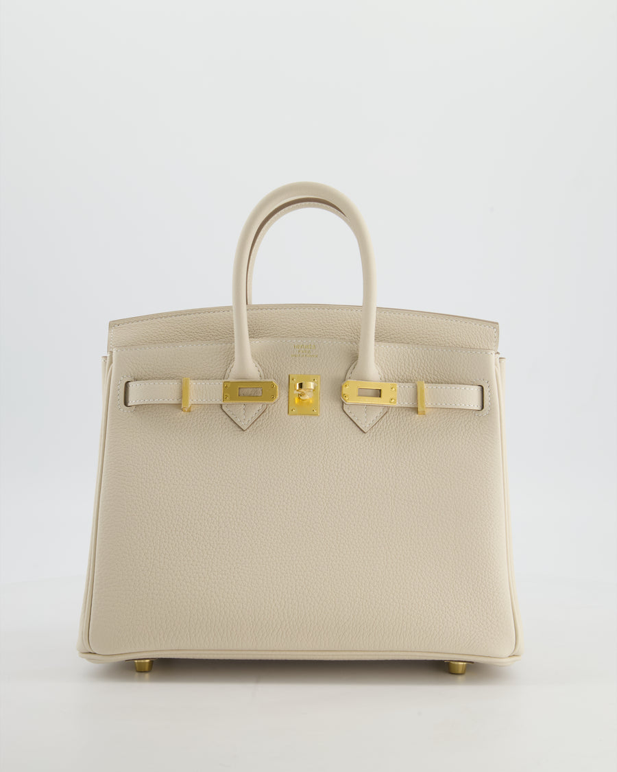 *HOT* Hermès Birkin 25 Retourne Bag in Craie Togo Leather with Gold Hardware