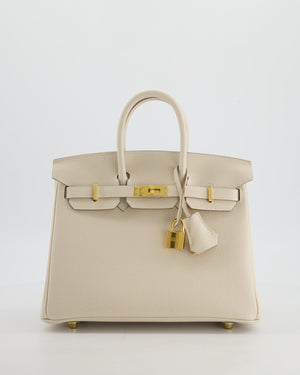 *HOT* Hermès Birkin 25 Retourne Bag in Craie Togo Leather with Gold Hardware