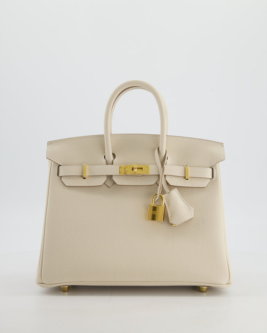 *HOT* Hermès Birkin 25 Retourne Bag in Craie Togo Leather with Gold Hardware