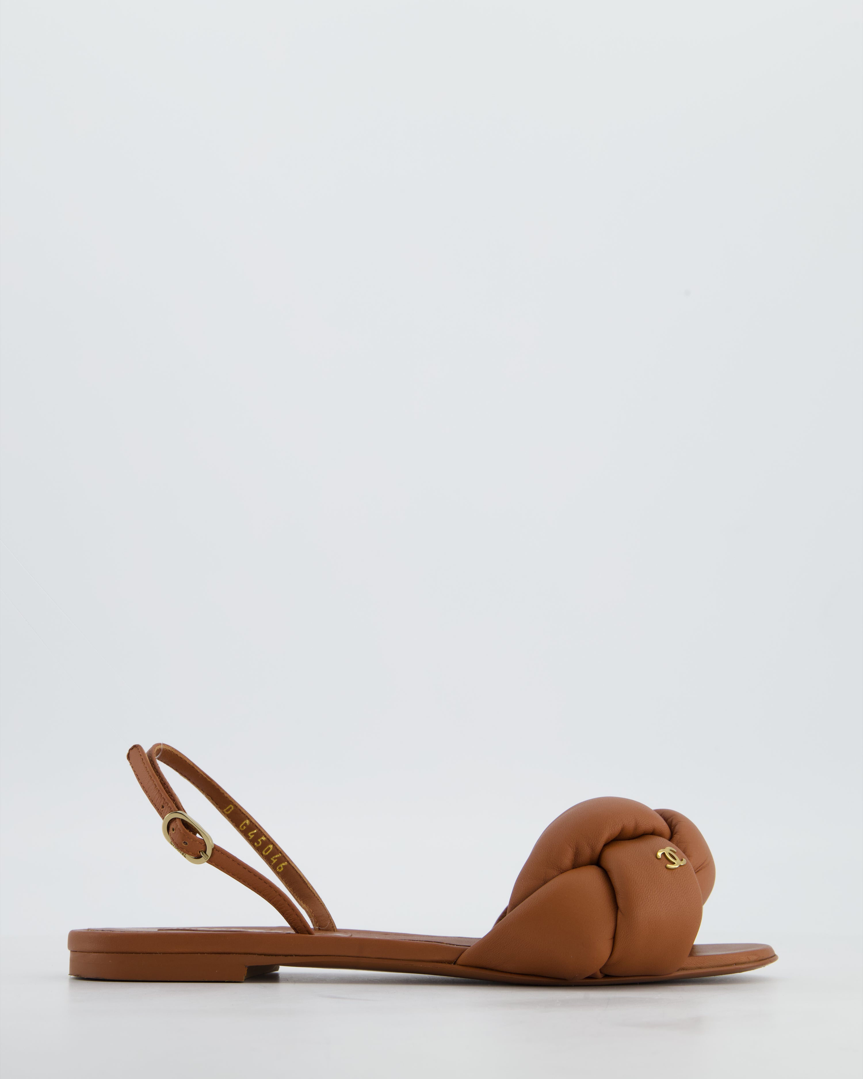 Chanel Caramel Brown Braided Flat Sandals In Nappa Leather with CC