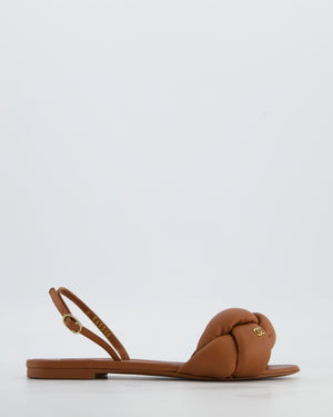 Chanel Caramel Brown Braided Flat Sandals In Nappa Leather with CC Logo Detail Size EU 37C
