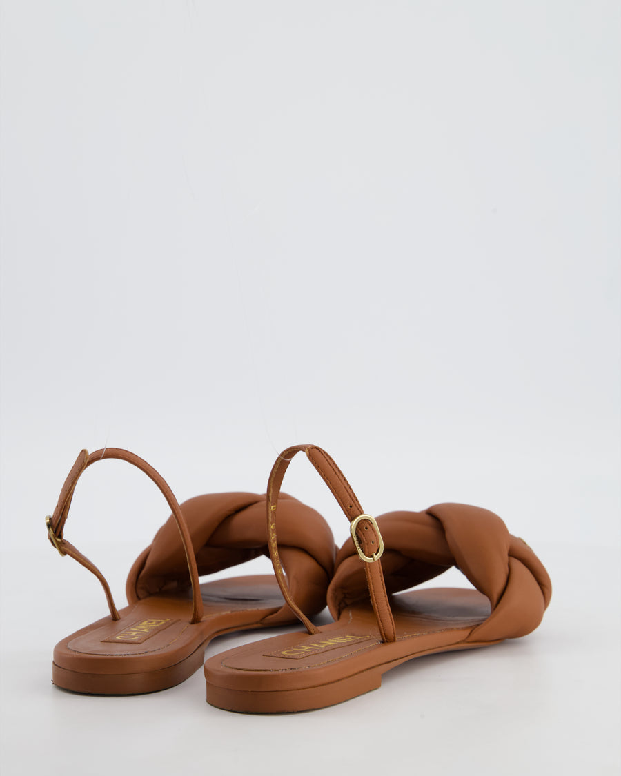 Chanel Caramel Brown Braided Flat Sandals In Nappa Leather with CC Logo Detail Size EU 37C