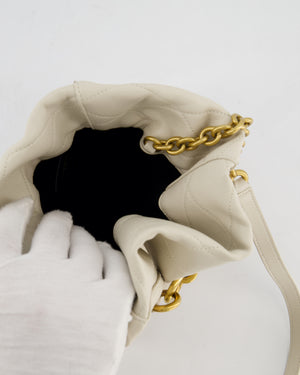 Saint Laurent White Le Maillon Leather Crossbody Bag with Gold Hoop Detail