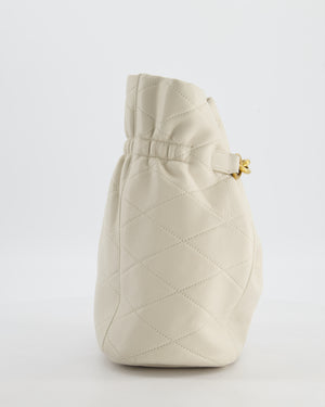 Saint Laurent White Le Maillon Leather Crossbody Bag with Gold Hoop Detail