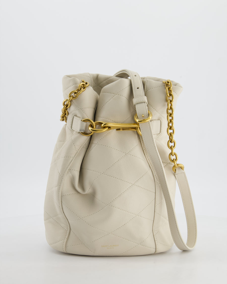Saint Laurent White Le Maillon Leather Crossbody Bag with Gold Hoop Detail