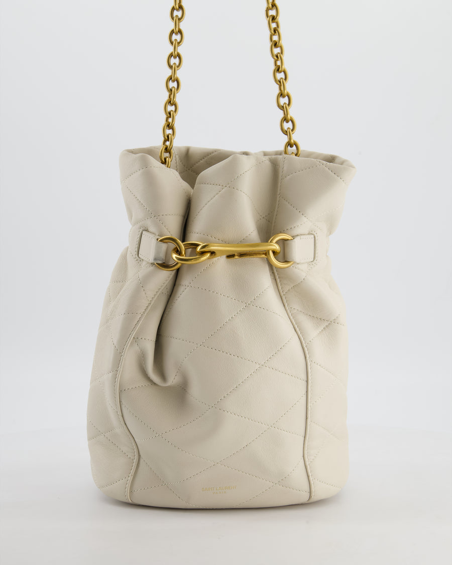 Saint Laurent White Le Maillon Leather Crossbody Bag with Gold Hoop Detail