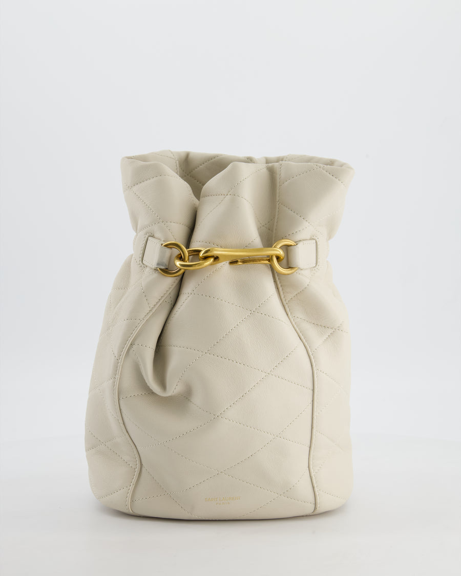 Saint Laurent White Le Maillon Leather Crossbody Bag with Gold Hoop Detail