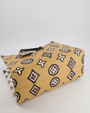 Louis Vuitton Brown, Cream, Black and Pink Wild at Heart Monogram On The Go GM Tote Bag with Luggage Tag and Gold Hardware