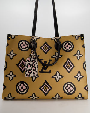 Louis Vuitton Brown, Cream, Black and Pink Wild at Heart Monogram On The Go GM Tote Bag with Luggage Tag and Gold Hardware