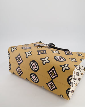Louis Vuitton Brown, Cream, Black and Pink Wild at Heart Monogram On The Go GM Tote Bag with Luggage Tag and Gold Hardware