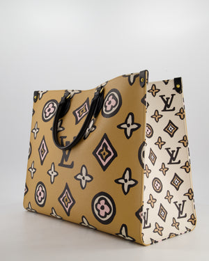 Louis Vuitton Brown, Cream, Black and Pink Wild at Heart Monogram On The Go GM Tote Bag with Luggage Tag and Gold Hardware