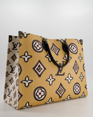 Louis Vuitton Brown, Cream, Black and Pink Wild at Heart Monogram On The Go GM Tote Bag with Luggage Tag and Gold Hardware