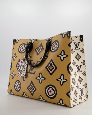 Louis Vuitton Brown, Cream, Black and Pink Wild at Heart Monogram On The Go GM Tote Bag with Luggage Tag and Gold Hardware