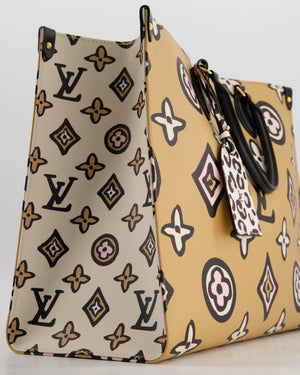 Louis Vuitton Brown, Cream, Black and Pink Wild at Heart Monogram On The Go GM Tote Bag with Luggage Tag and Gold Hardware