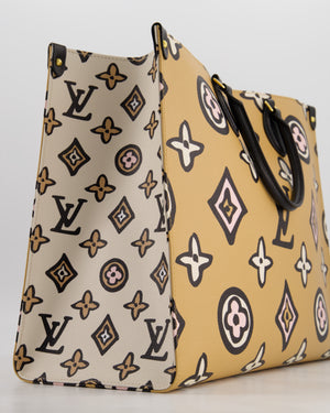Louis Vuitton Brown, Cream, Black and Pink Wild at Heart Monogram On The Go GM Tote Bag with Luggage Tag and Gold Hardware
