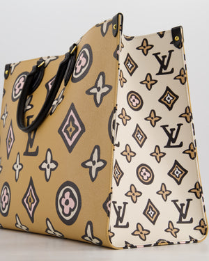 Louis Vuitton Brown, Cream, Black and Pink Wild at Heart Monogram On The Go GM Tote Bag with Luggage Tag and Gold Hardware