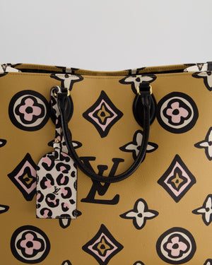 Louis Vuitton Brown, Cream, Black and Pink Wild at Heart Monogram On The Go GM Tote Bag with Luggage Tag and Gold Hardware