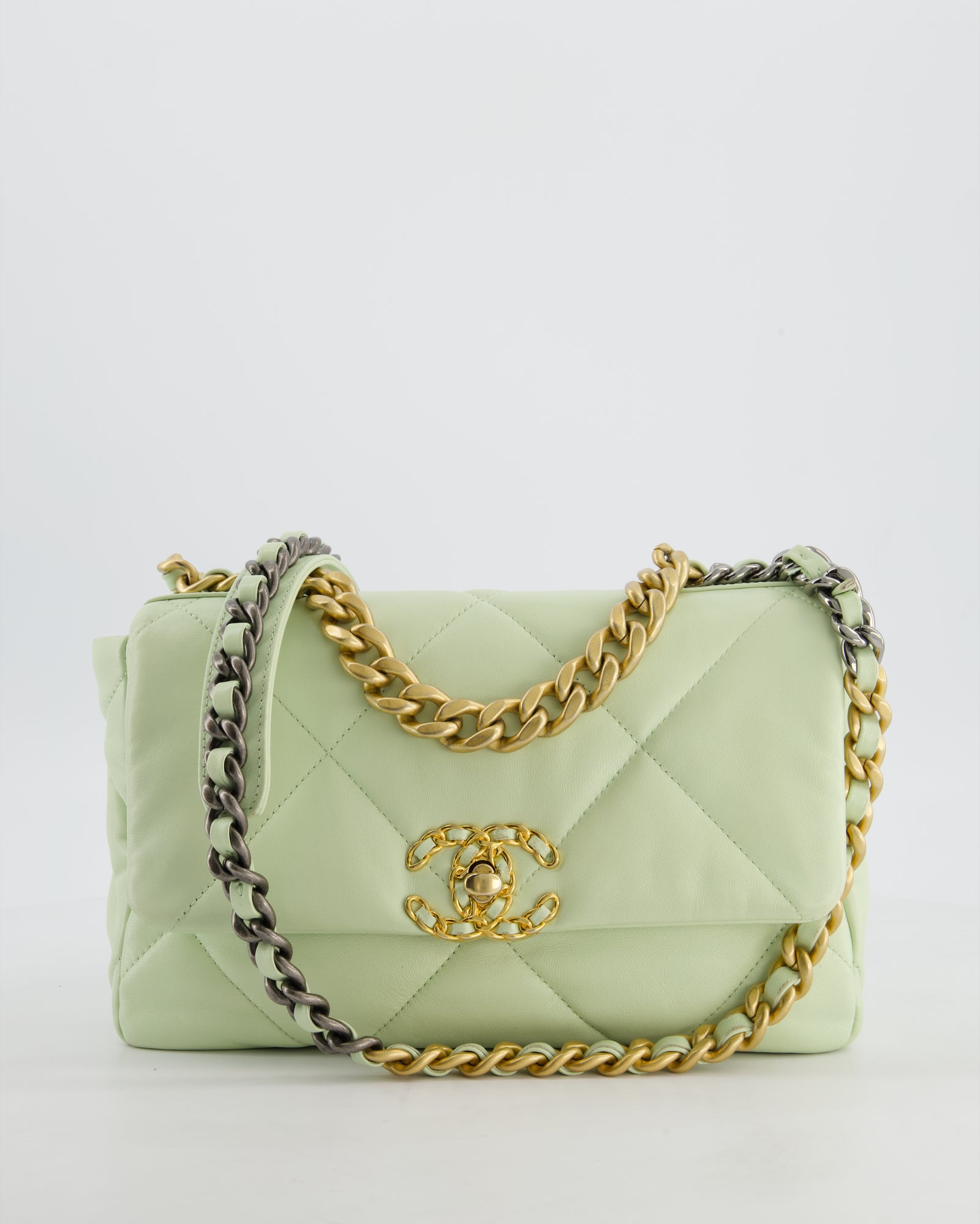 Chanel 19 Small Flap Bag in Pastel Pistachio Goatskin Leather with
