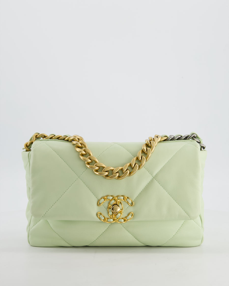 Chanel 19 Small Flap Bag in Pastel Pistachio Goatskin Leather with Tricolour Hardware