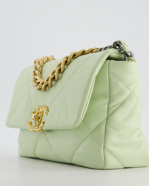 Chanel 19 Small Flap Bag in Pastel Pistachio Goatskin Leather with Tricolour Hardware